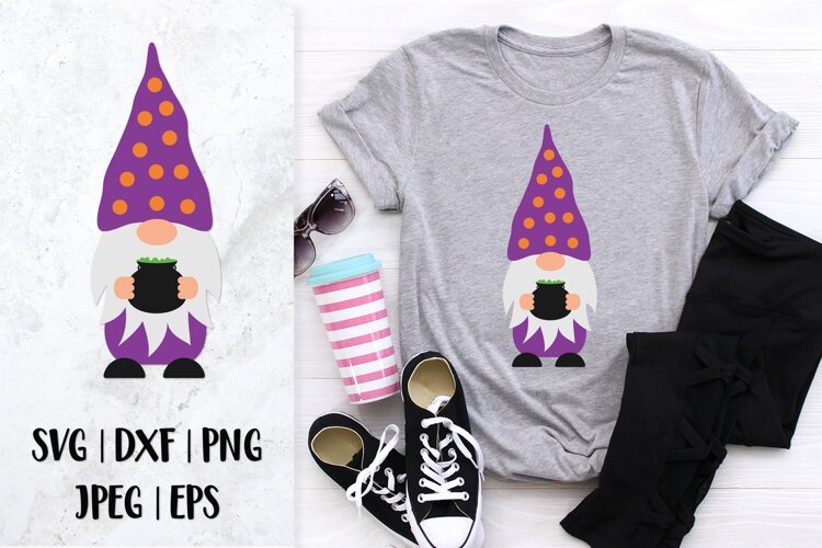 Halloween gnome SVG. Halloween character holding pot 03 example image 1