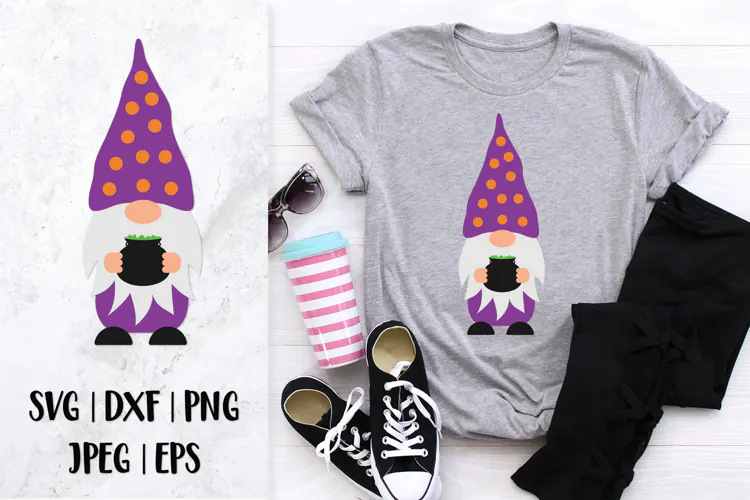 Halloween gnome SVG. Halloween character holding pot 03