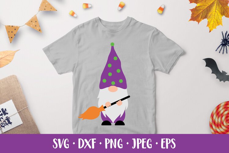 Halloween gnome SVG. Halloween character holding broom 04 example image 1
