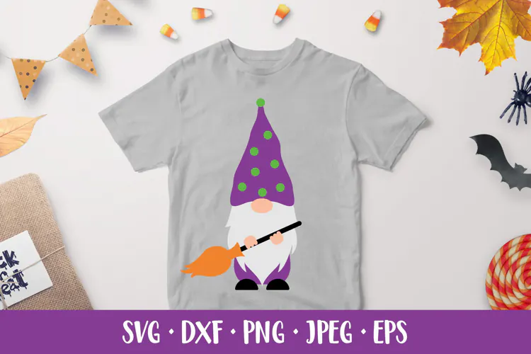 Halloween gnome SVG. Halloween character holding broom 04