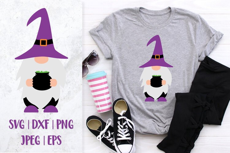 Halloween gnome SVG. Cute Halloween character holding pot 05 example image 1