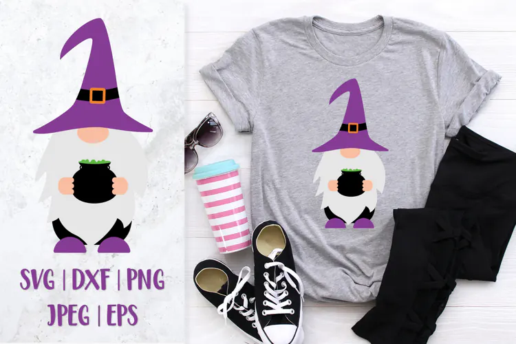 Halloween gnome SVG. Cute Halloween character holding pot 05