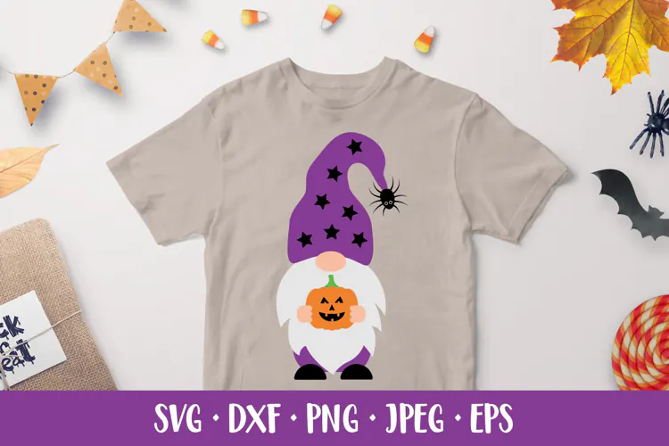 Halloween gnome SVG. Halloween character holding pumpkin 06