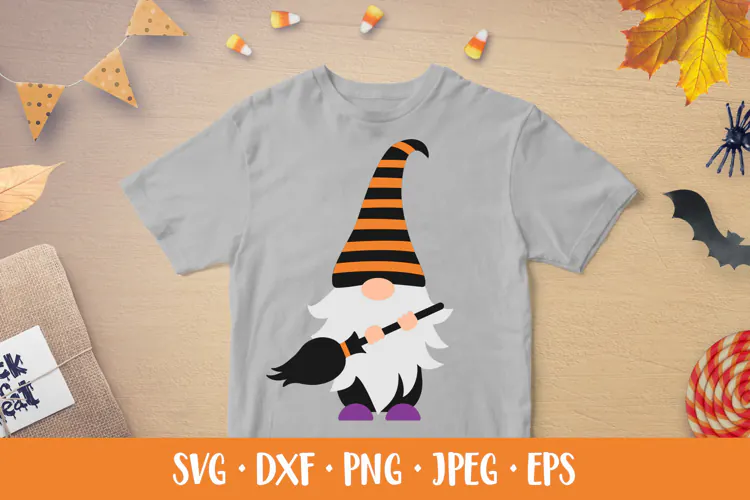 Halloween gnome SVG. Halloween character with broomstick 07
