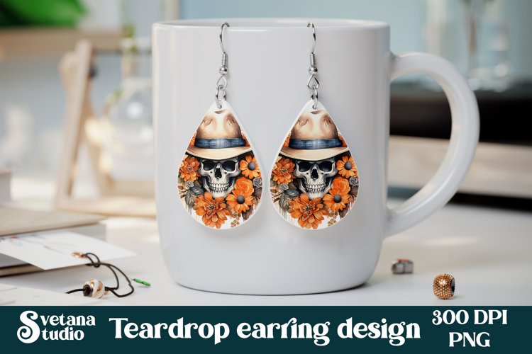 Halloween skull flower PNG teardrop earring