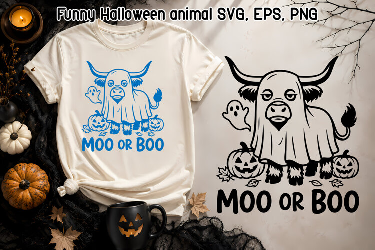 Moo or Boo Cow SVG Funny Halloween Animal Design example image 1