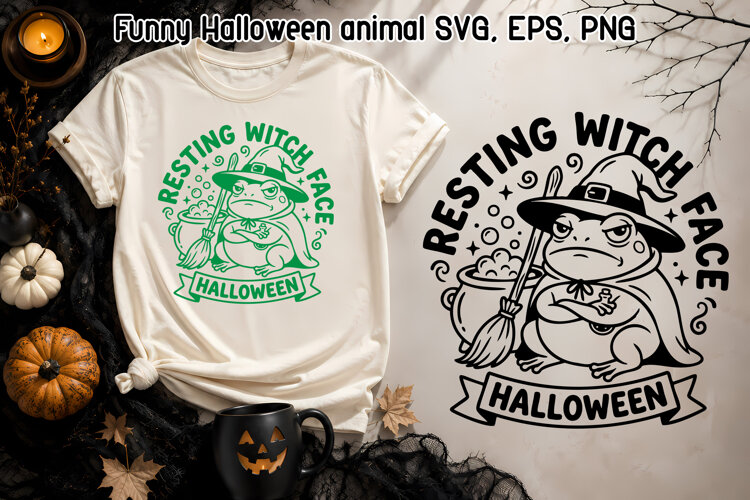 Resting Witch Face Frog SVG | Funny Halloween Design example image 1