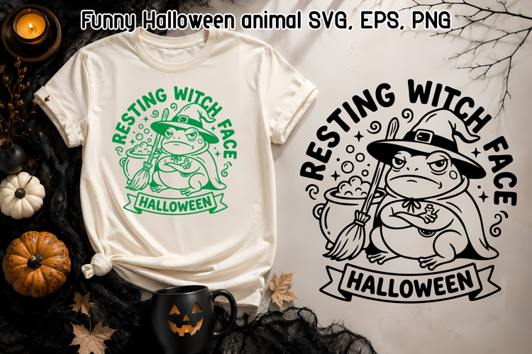 Resting Witch Face Frog SVG | Funny Halloween Design