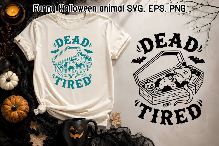 Funny Halloween Opossum SVG | Dead Tired Design example image 1
