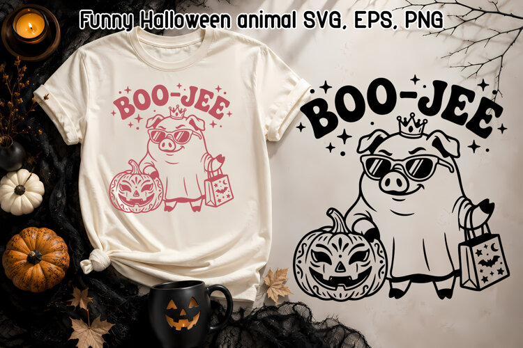 Funny Halloween Pig SVG | Boo-Jee Ghost Design example image 1