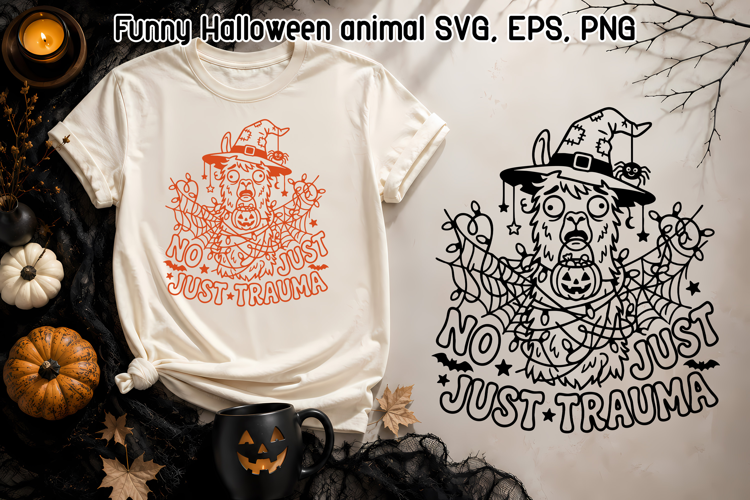 Funny Halloween Llama SVG | No Tricks Just Trauma Design