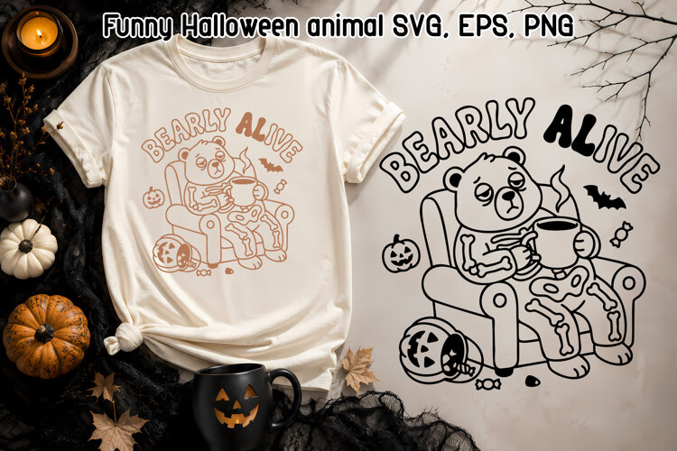 Funny Halloween Bear SVG | Bearly Alive Design example image 1