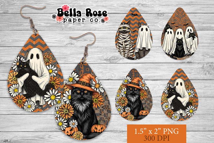 Vintage Halloween Cats | Spooky | 4 Teardrop Earrings