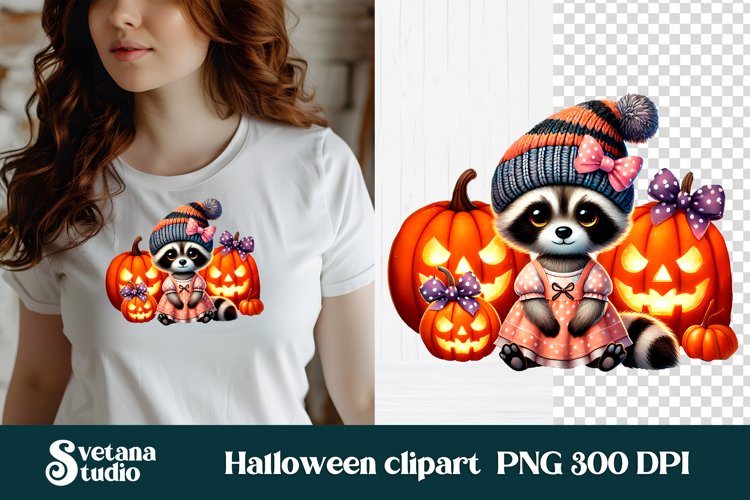 Halloween raccoon clipart | Halloween sublimation PNG