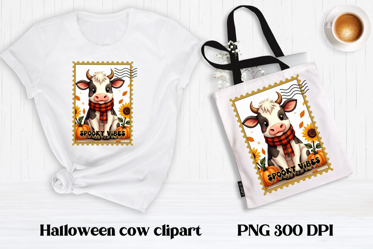 Cute Halloween cow clipart PNG | Halloween postage stamp