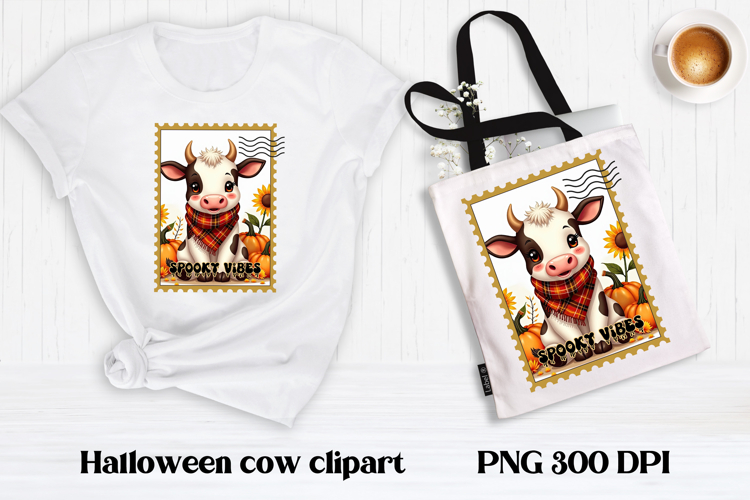Cute Halloween cow clipart PNG | Halloween postage stamp