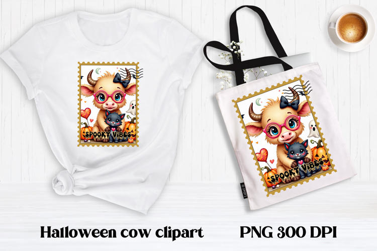 Cute Halloween cow clipart PNG | Halloween postage stamp