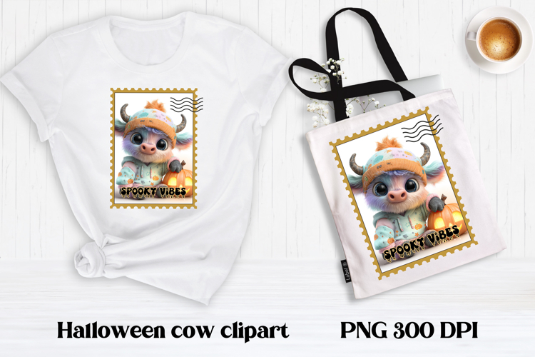 Cute Halloween cow clipart PNG | Halloween postage stamp