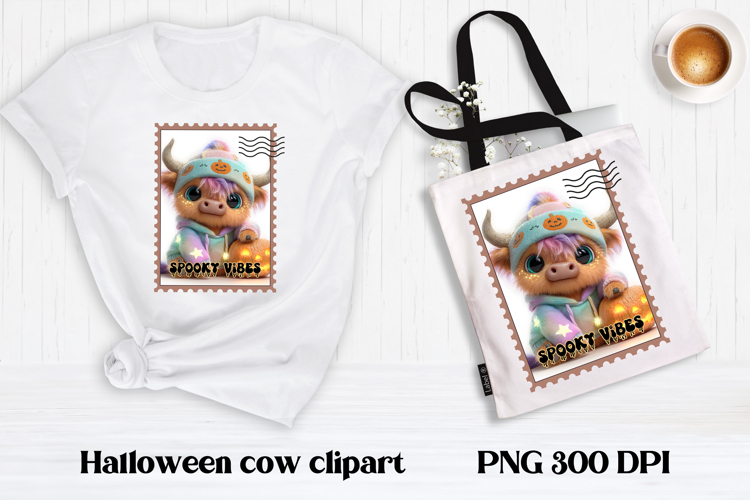 Cute Halloween cow clipart PNG | Halloween postage stamp