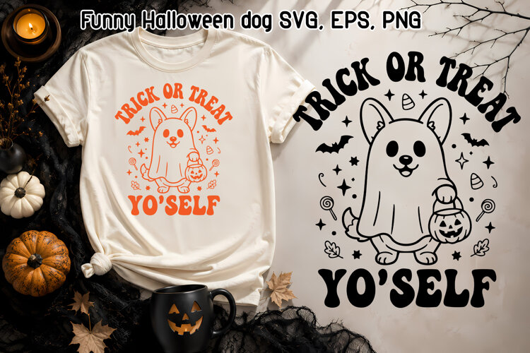 Funny Halloween Dog SVG | Trick or Treat Yourself example image 1