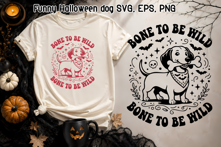 Funny Halloween Dachshund SVG | Bone to Be Wild Dog Clipart