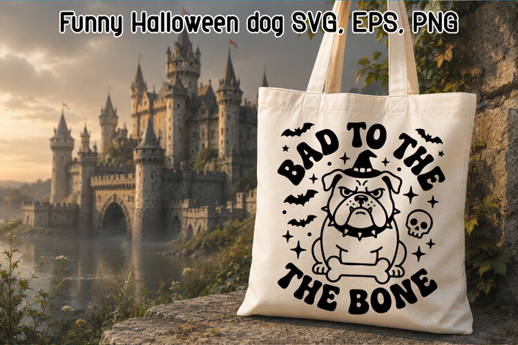 Funny Halloween Bulldog SVG | Bad to the Bone Dog Clipart example image 1