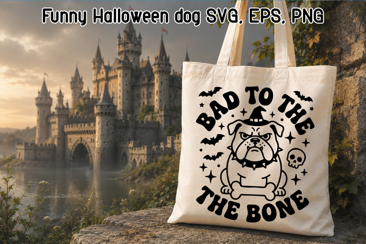 Funny Halloween Bulldog SVG | Bad to the Bone Dog Clipart