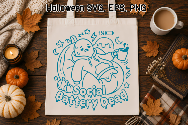 Social Battery Dead Ghost SVG Design | Halloween SVG