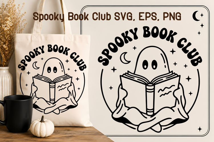 Spooky Book Club Ghost Reading Halloween SVG