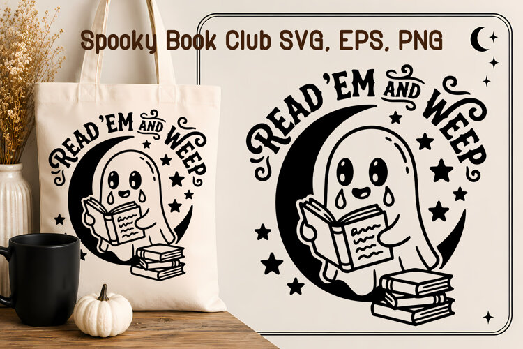 Read Em and Weep Ghost Reading Halloween SVG example image 1