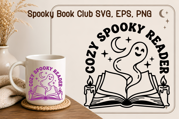 Cozy Spooky Reader Ghost Book Halloween SVG