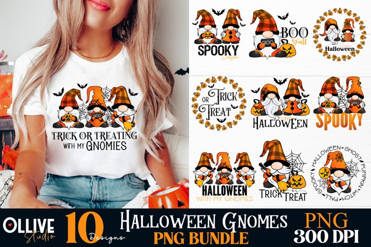 Halloween Sublimation Gnome Bundle PNG