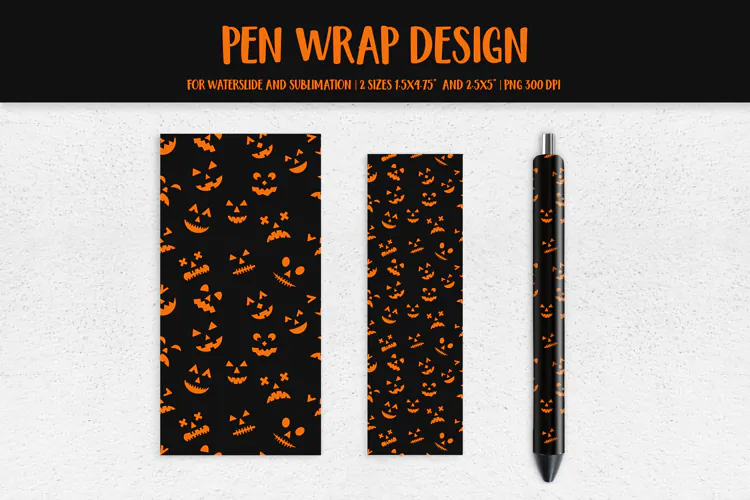 Halloween Pumpkins Faces Pen Wrap Sublimation Design