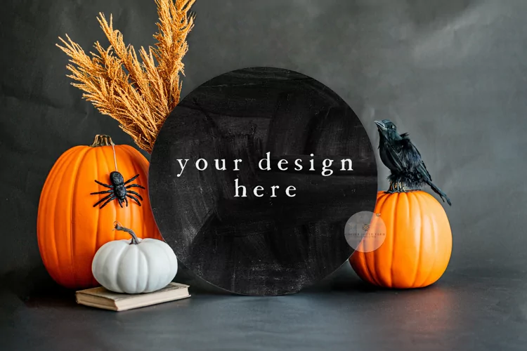 Front Door Circle Sign Mockups, Halloween Theme