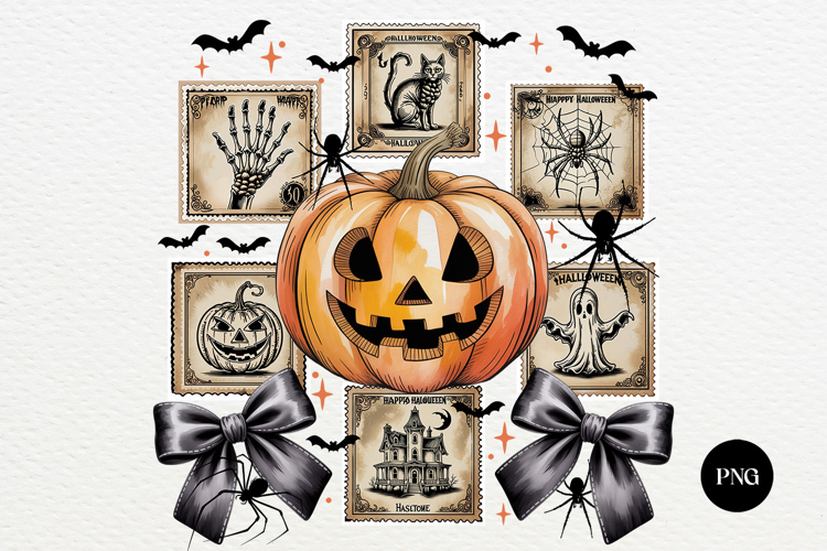 Vintage Halloween Stamp Coquette PNG Sublimation Design