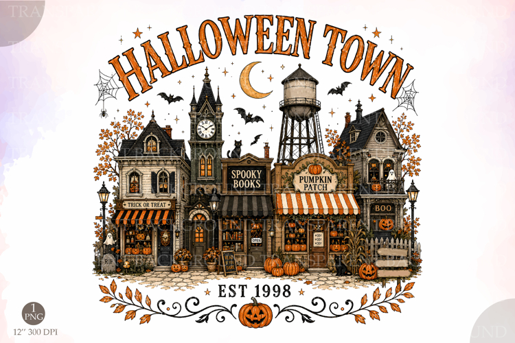 HalloweenTown PNG,Spooky Village Sublimation Design