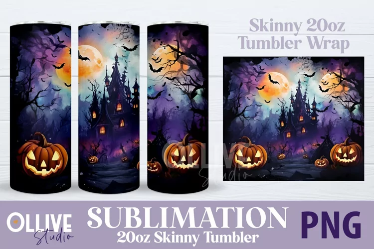 Halloween Haunted House 20oz Tumbler Wrap PNG