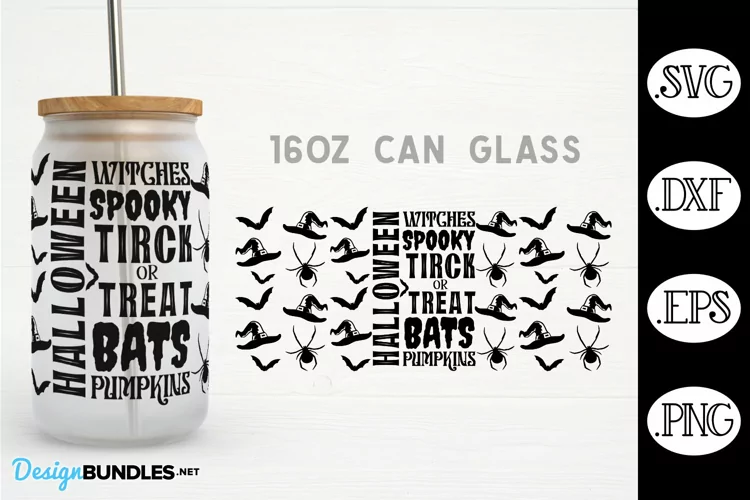 Halloween Words Wrap For 16 oz Can Glass SVG