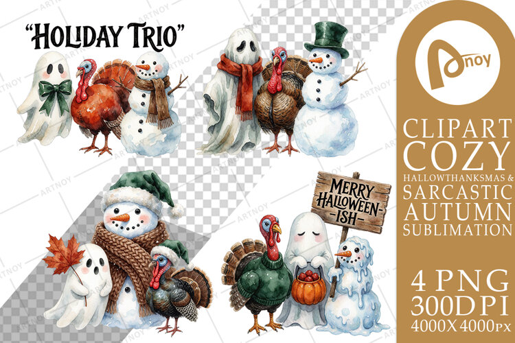 Hallowthanksmas Trio Sublimation example image 1