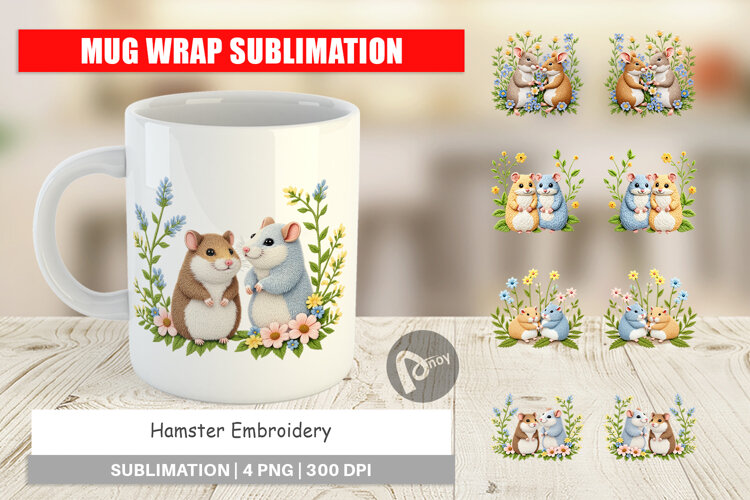 Mug Wrap Hamster Embroidery example image 1