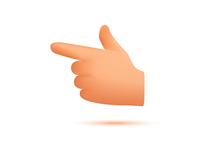 3D icon of a hand with raised index finger in cartoon style.