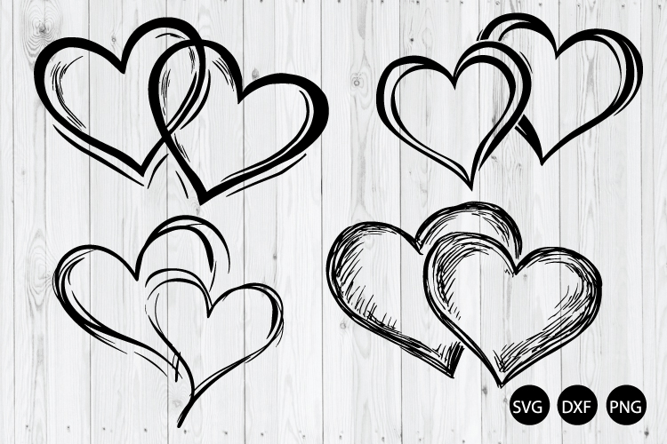 Hand Draw Double Heart SVG, Doodle Heart SVG, Valentines Day