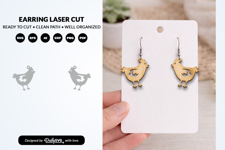 Hand Drawn Animal Earring Laser Cut SVG