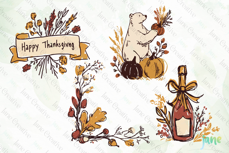 Hand-Drawn Autumn Thanksgiving Elements SVG PNG