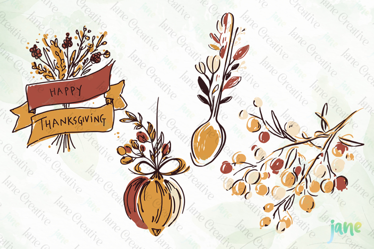 Hand-Drawn Autumn Thanksgiving Elements SVG PNG