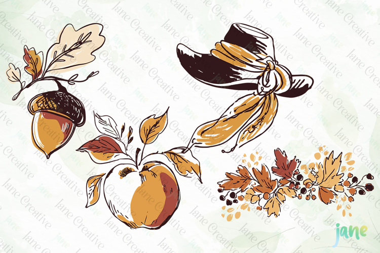 Hand-Drawn Autumn Thanksgiving Elements SVG PNG
