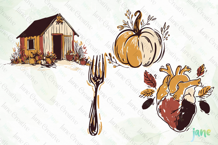 Hand-Drawn Autumn Thanksgiving Elements SVG PNG