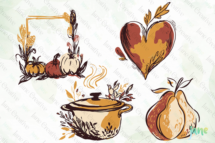 Hand-Drawn Autumn Thanksgiving Elements SVG PNG