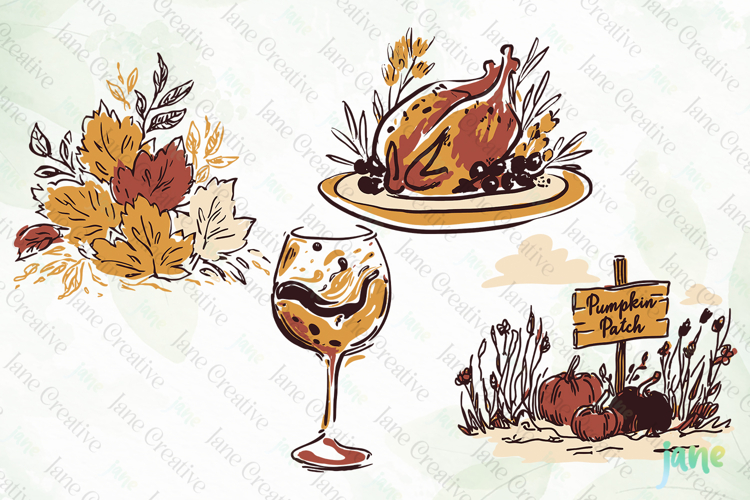 Hand-Drawn Autumn Thanksgiving Elements SVG PNG