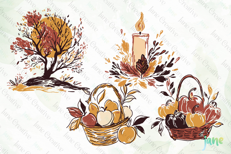 Hand-Drawn Autumn Thanksgiving Elements SVG PNG